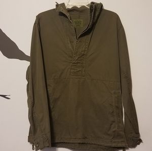 olive green hooded jacket with side zipper